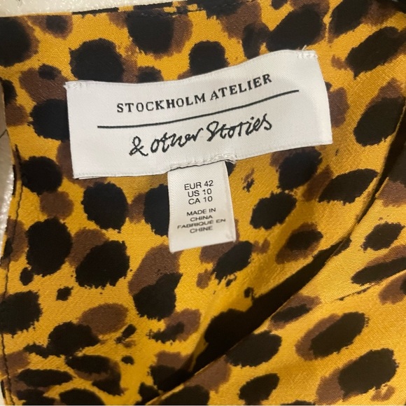 & Other Stories Long Sleeve Leopard Print Mini Dress Size 10 Gold Black Cheetah - Picture 3 of 7